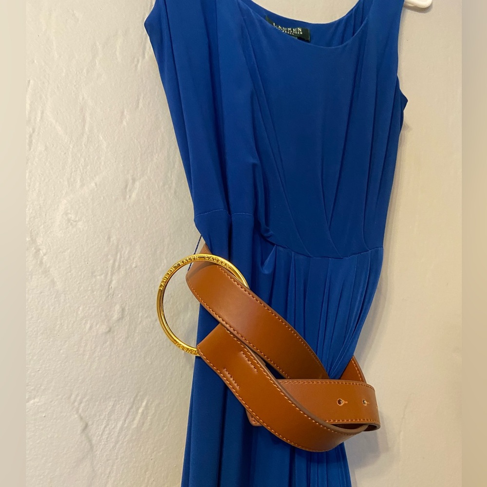 Royal blue midi dress with rouched waist and detachable o-ring belt